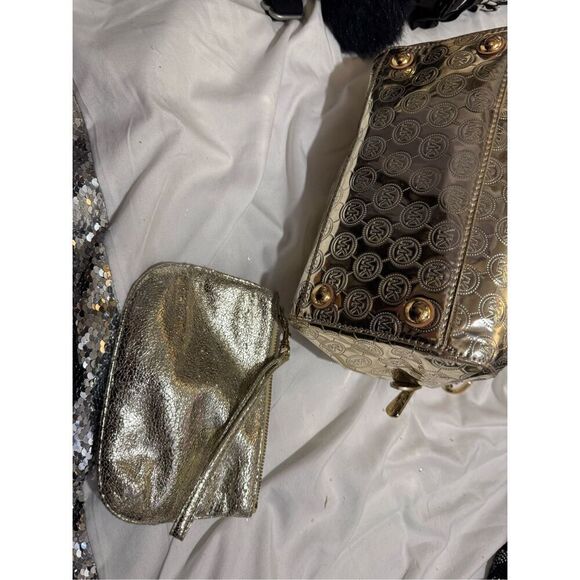 Mk michael Kors gold patent leather signature jet set mini  hand bag purse bag - Picture 9 of 10